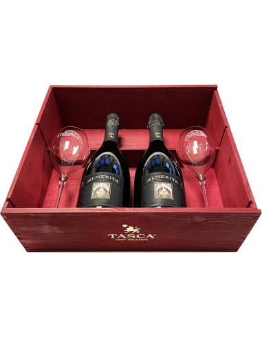 Vini Spumanti - Cassetta Regalo 2 Spumanti Brut con 2 Calici (2x750 ml. cassetta in legno deluxe) Tasca d'Almerita - Tasca d'Alm